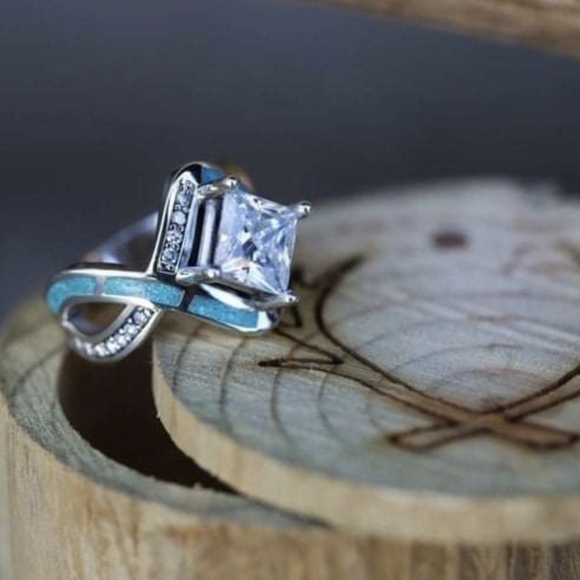 Turquoise & Diamond Infinity Engagement Ring - Picture 4 of 6